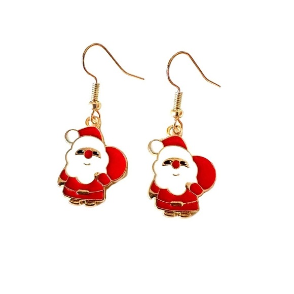 ⭐️ 5 for $25 Holiday Festive Christmas Santa Hoop Earrings Gold Tone - Picture 2 of 7